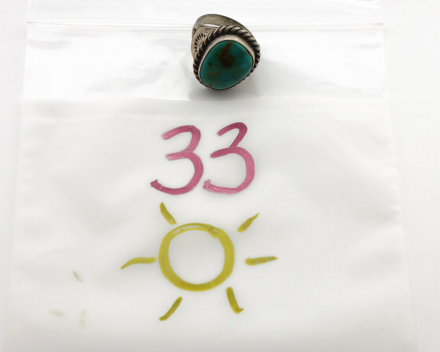 Navajo Ring .925 Silver Kingman Turquoise Native American Signed C.80's