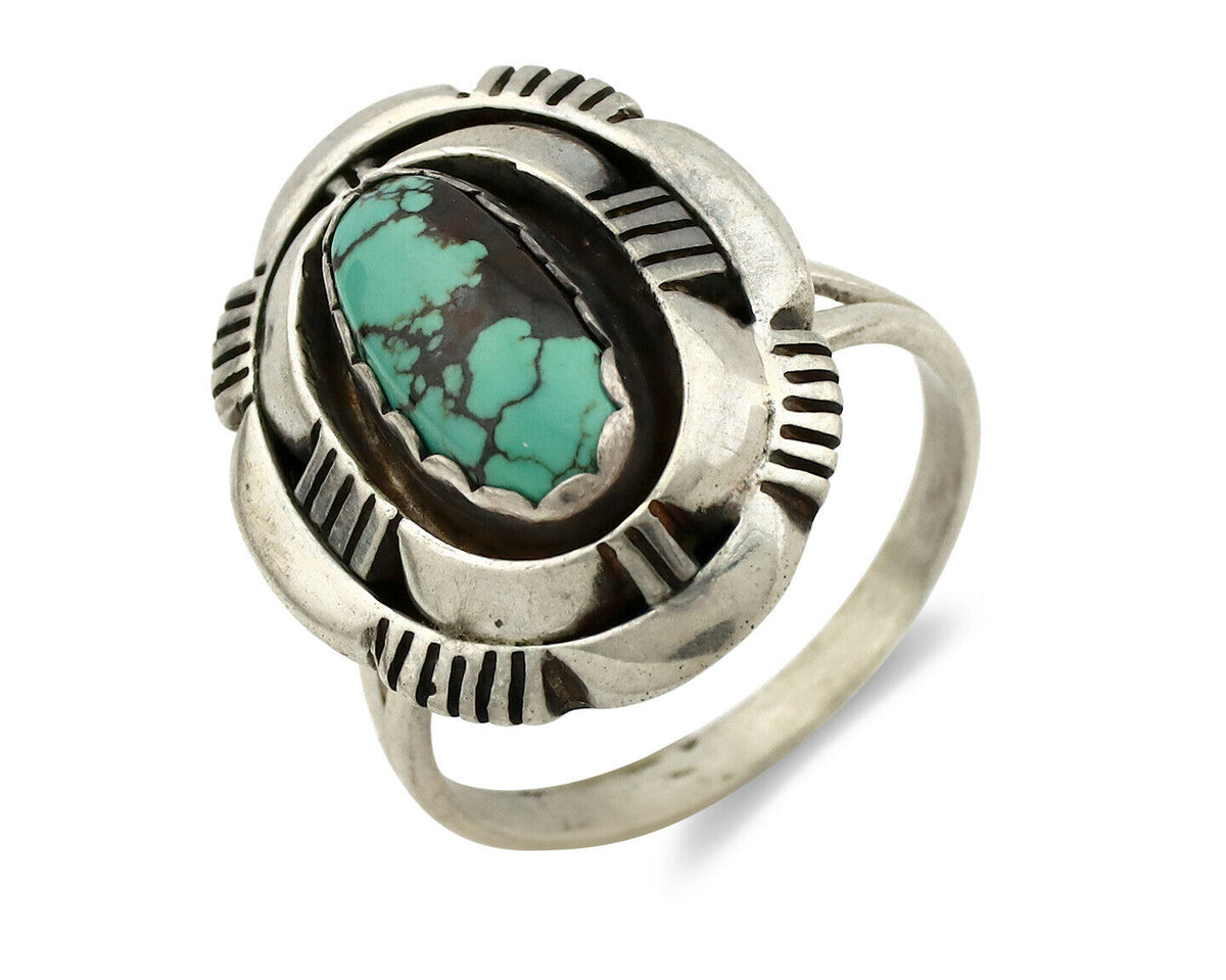 Navajo Ring .925 Silver Spiderweb Turquoise Artist Signed L. M. Nez C80s