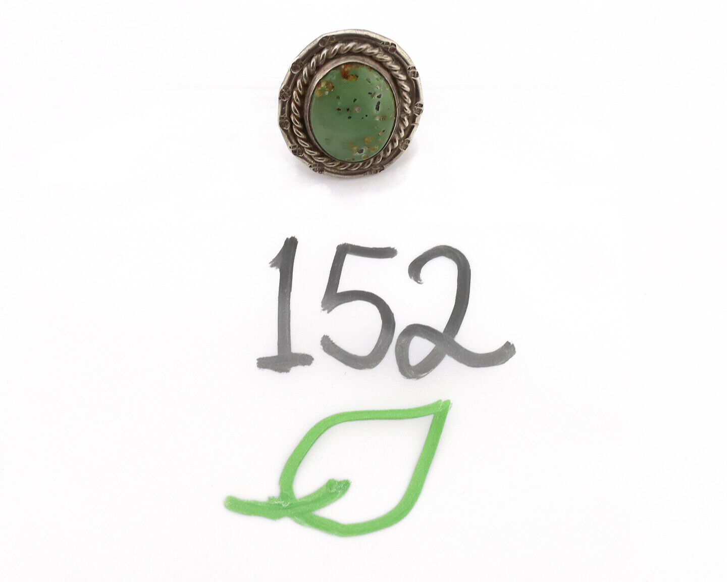 Navajo Ring .925 Silver Green Turquoise Native Artist C.80's