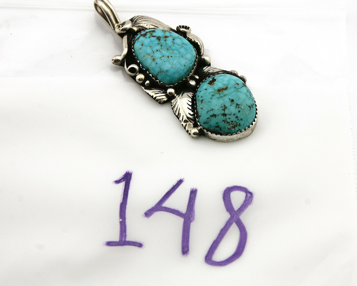 Navajo Pendant .925 Silver Kingman Turquoise Signed Artist Tom Willeto C.80's