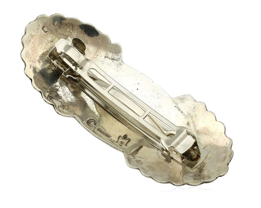 Navajo Hair Clip Barrette .925 Silver Hand Stamped Artist Signed C Montoya C80s