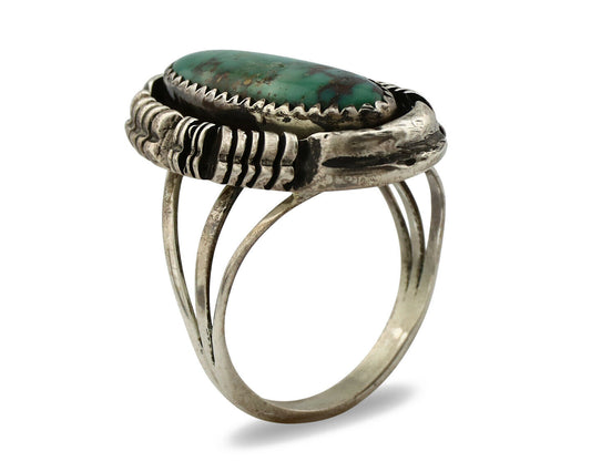 Navajo Shield Ring .925 Silver Blue Green Turquoise Artist Signed LY C.80's