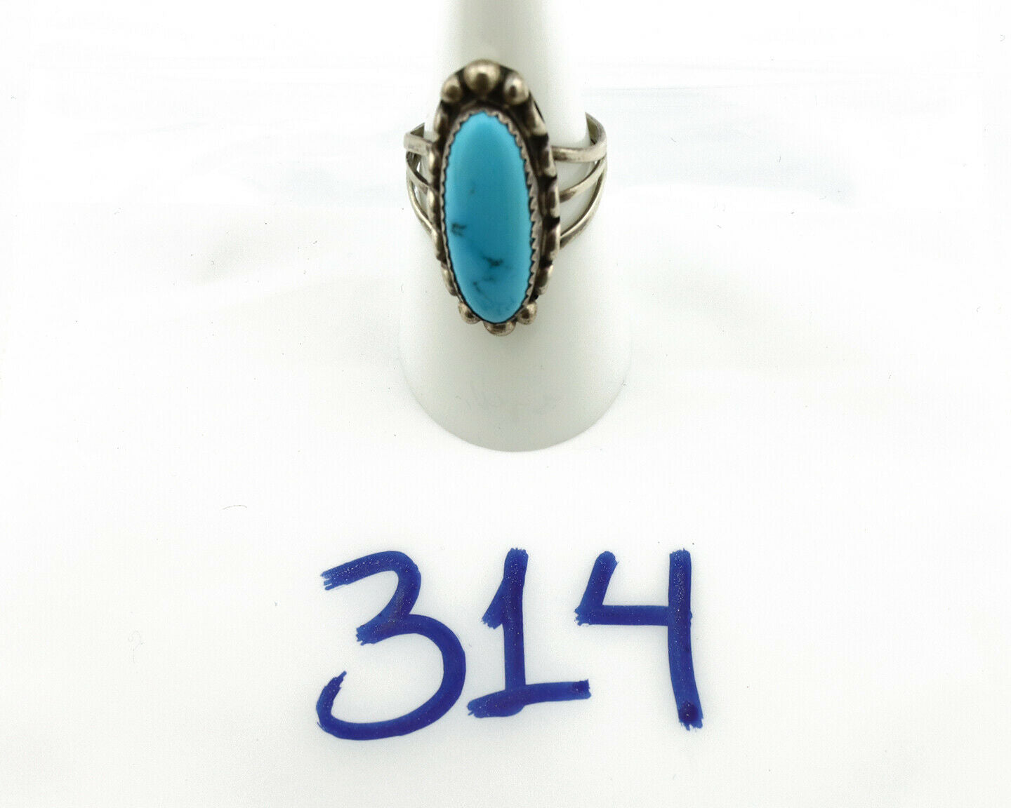 Navajo Ring .925 Silver Natural Blue Turquoise Artist Signed SC C.80's