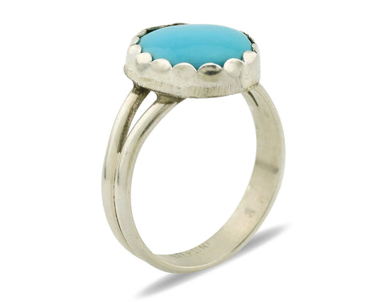 Navajo Ring .925 Silver Sleeping Beauty Turquoise Native American Artist C.1980s