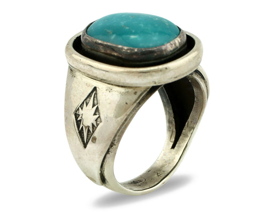Navajo Ring .925 Silver Blue Gem Turquoise Native American Artist C.80's