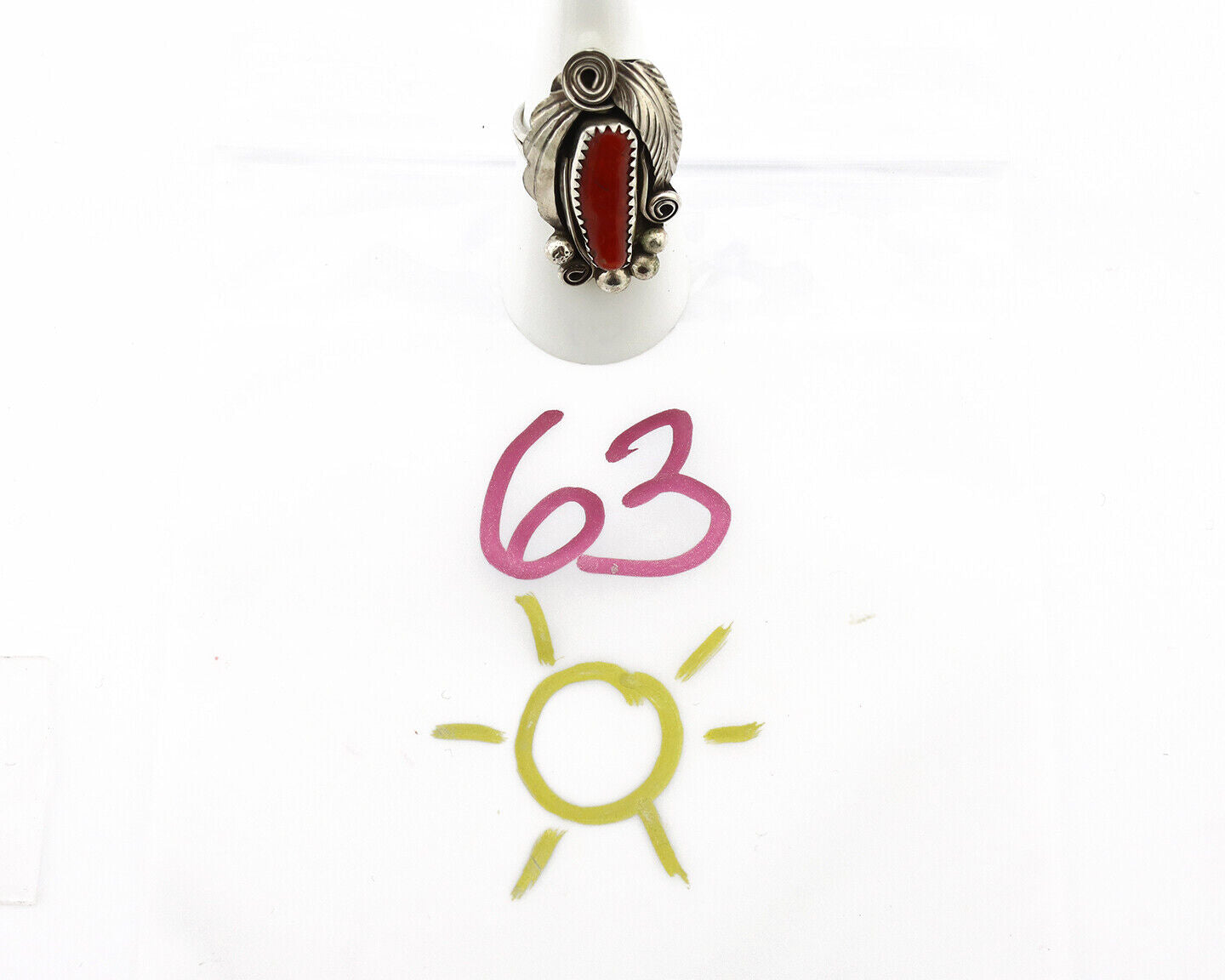 Navajo Ring 925 Silver Mediterranean Coral Artist Signed Justin Morris C.80's