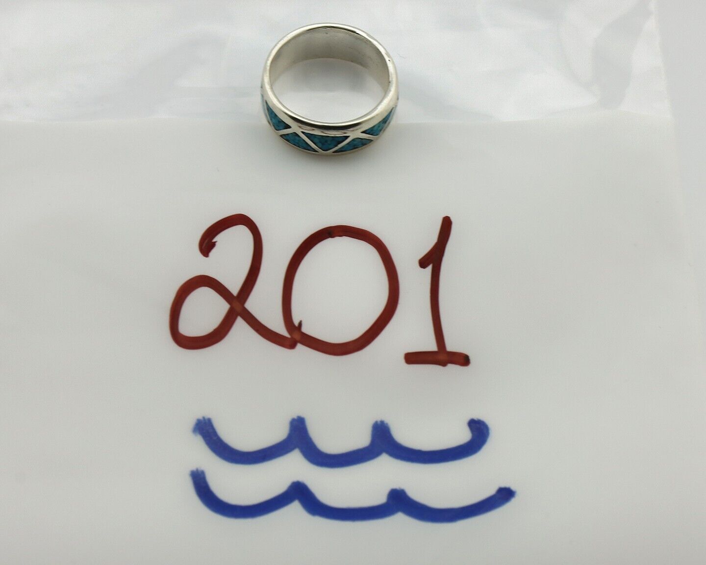 Navajo Chip Inlay Ring 925 Silver Sleeping Beauty Turquoise Artist Silver Cloud