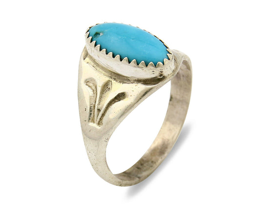 Zuni Ring .925 Silver Kingman Turquoise Hand Stamped Native American C.80's