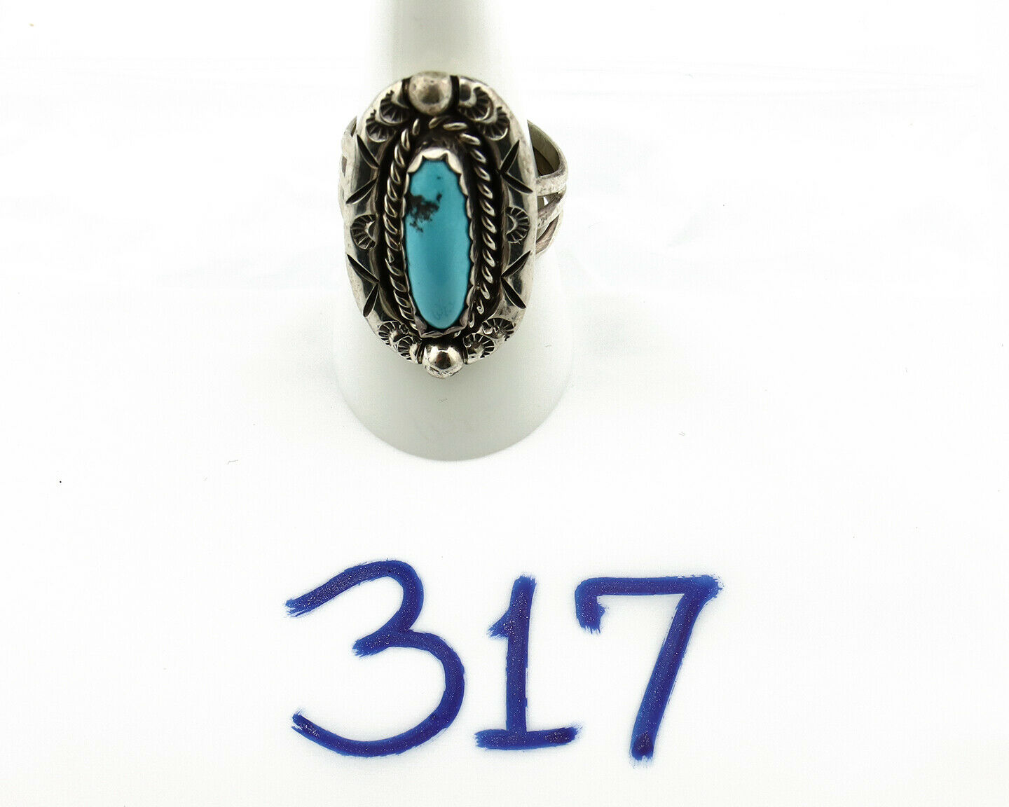 Navajo Ring .925 Silver Blue Turquoise Artist Signed V&N EDSITTY C.80's
