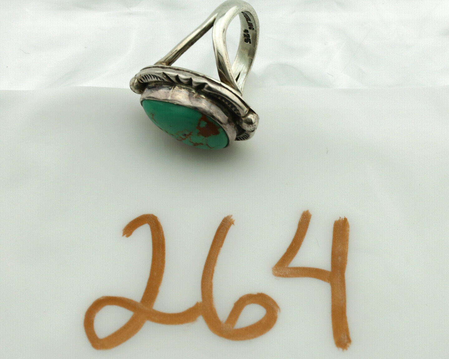 Navajo Ring .925 Silver Kingman Turquoise Artist Signed Gecko C.1980's