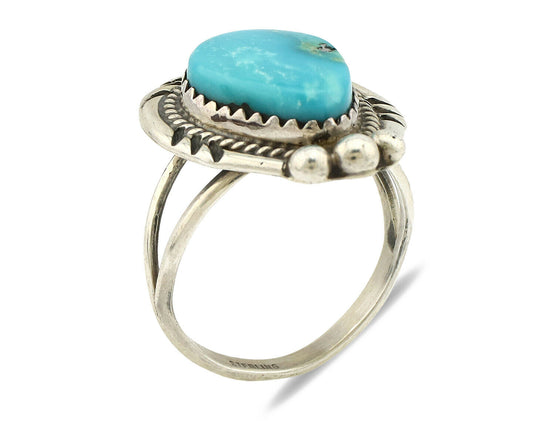 Navajo Ring .925 Silver Kingman Turquoise Artist Signed A C.1980's