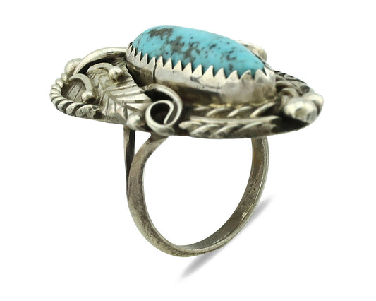 Navajo Ring .925 Silver Natural Morenci Turquoise Artist Signed PR C.80's
