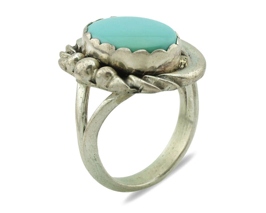 Navajo Ring .925 Silver Natural Blue Turquoise Native American Artist C.1980's