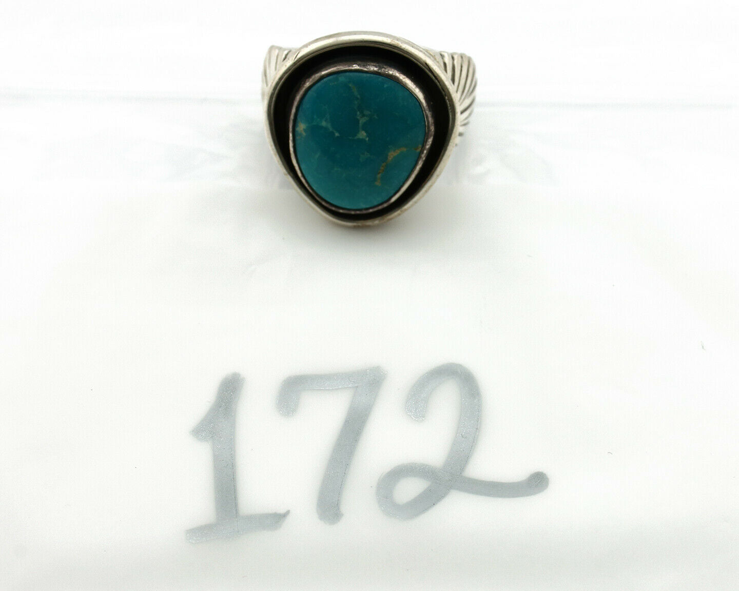 Navajo Ring .925 Silver Blue Gem Turquoise Artist Signed DZ C.80's