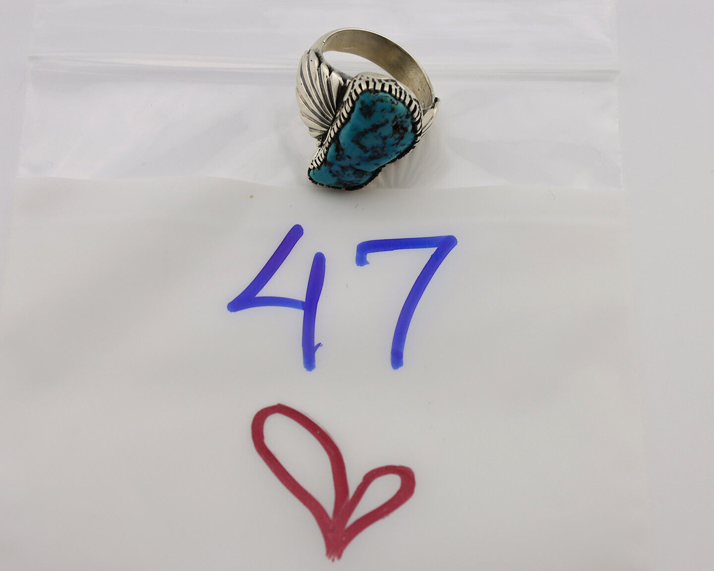 Navajo Ring .925 Silver Sleeping Beauty Turquoise Artist Signed DK C.80's