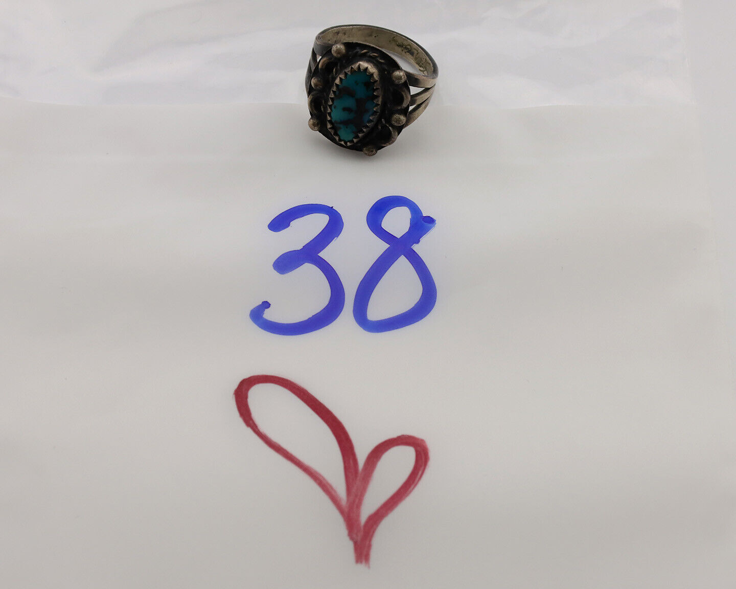 Navajo Ring .925 Silver Blue Turquoise Artist Signed F C.80's