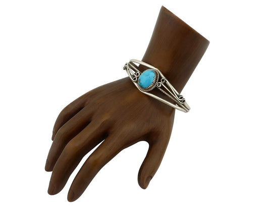 Navajo Bracelet 925 Silver Natural Blue Turquoise Native American Artist C.80's
