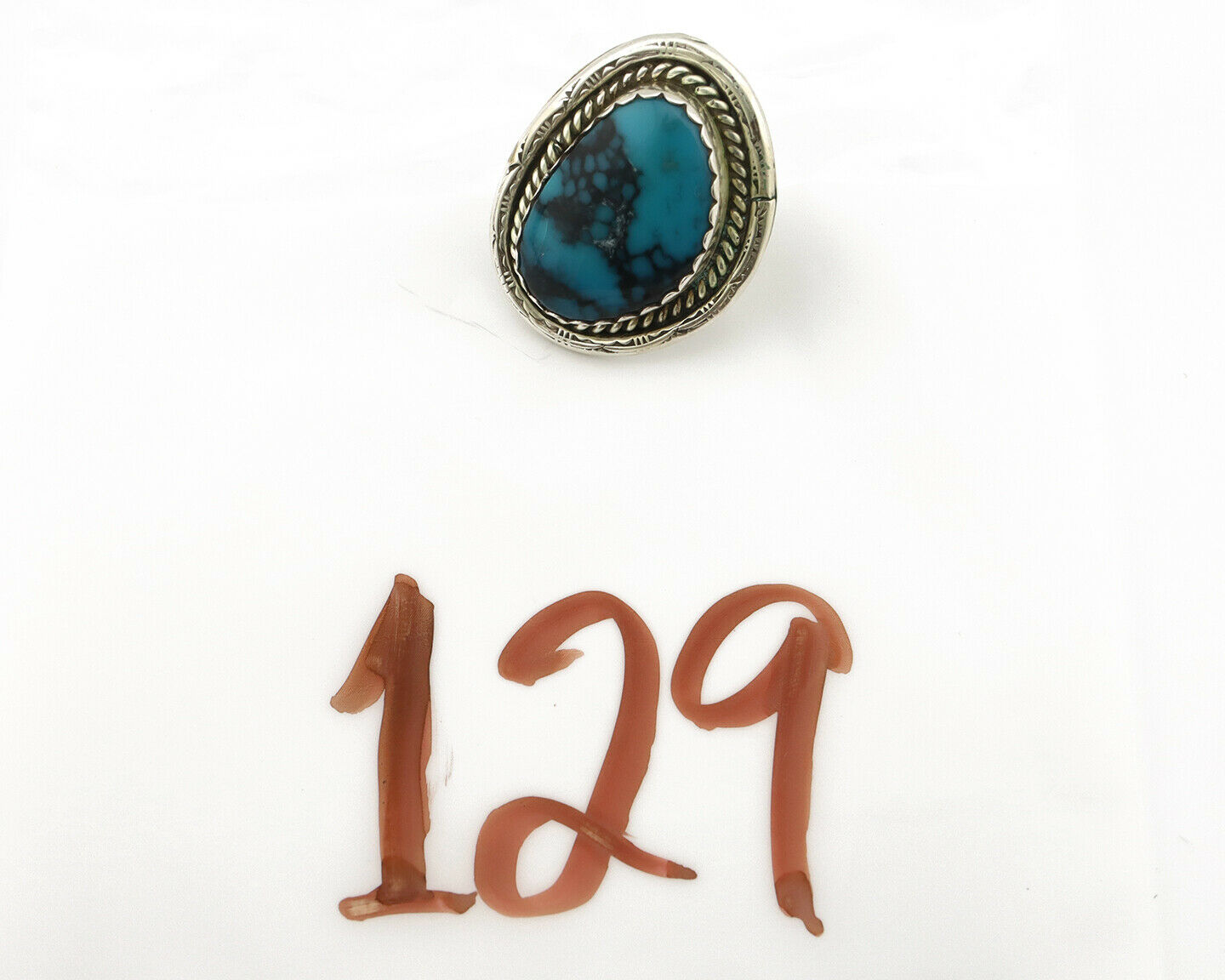 Navajo Ring .925 Silver Blue Spiderweb Turquoise Native American C.80's