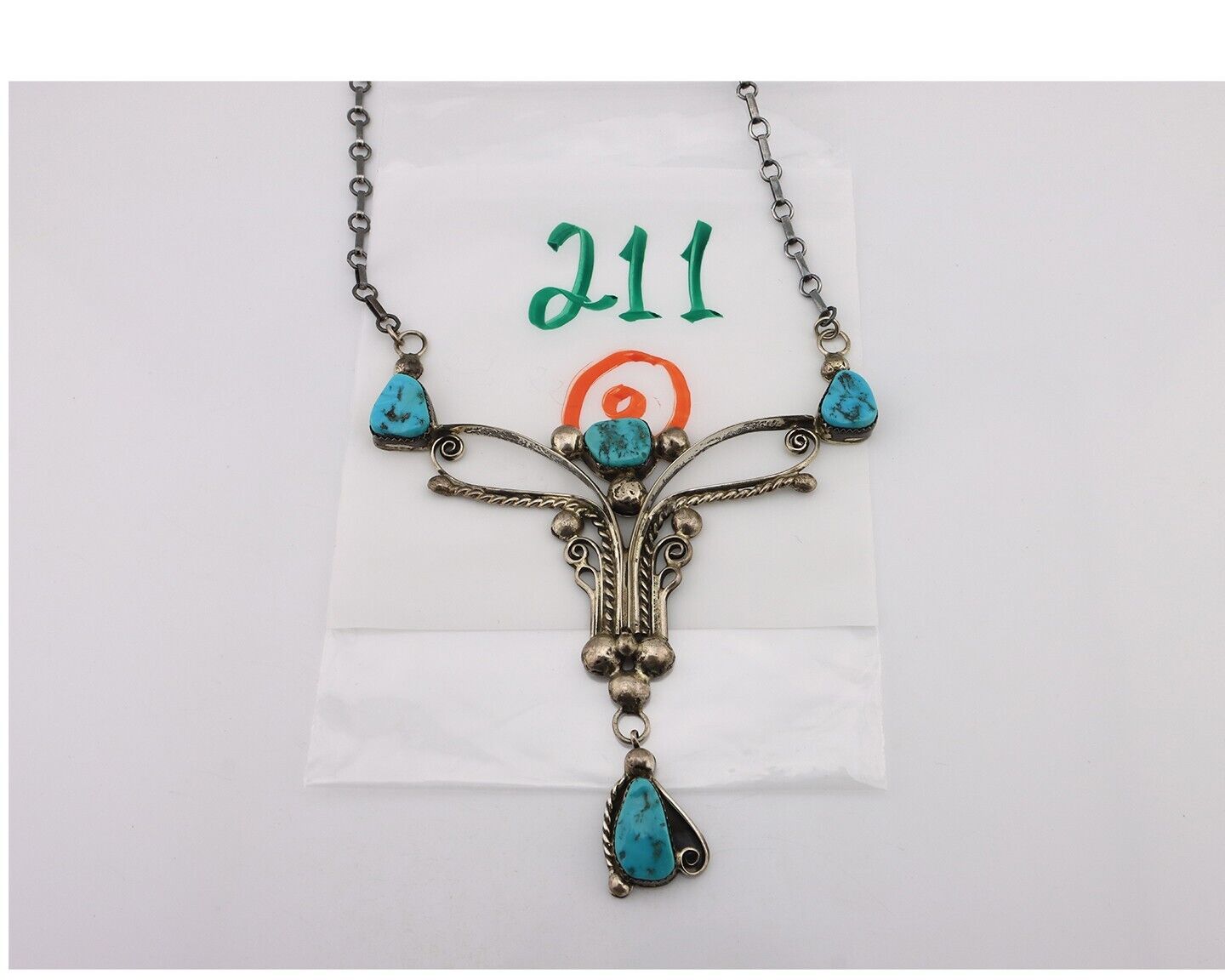 Navajo Necklace 925 Silver Sleeping Beauty Turquoise Native American C.80's