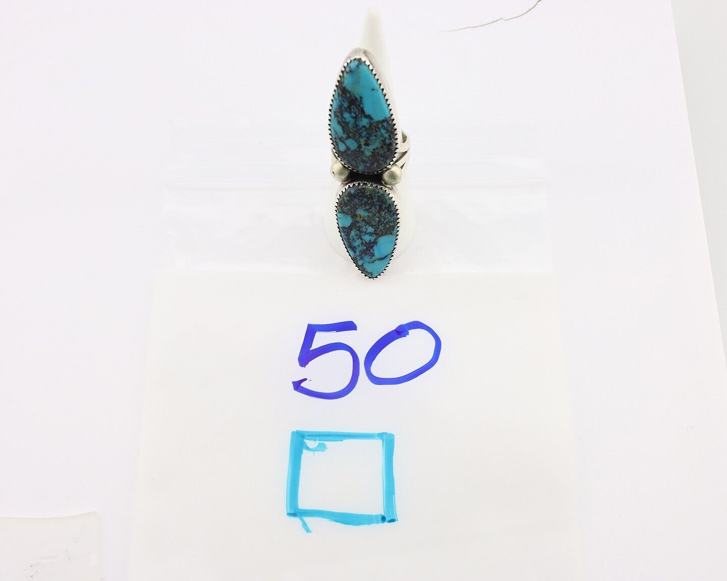 Navajo Ring 925 Silver Black & Blue Turquoise Artist Signed LTB C.80's