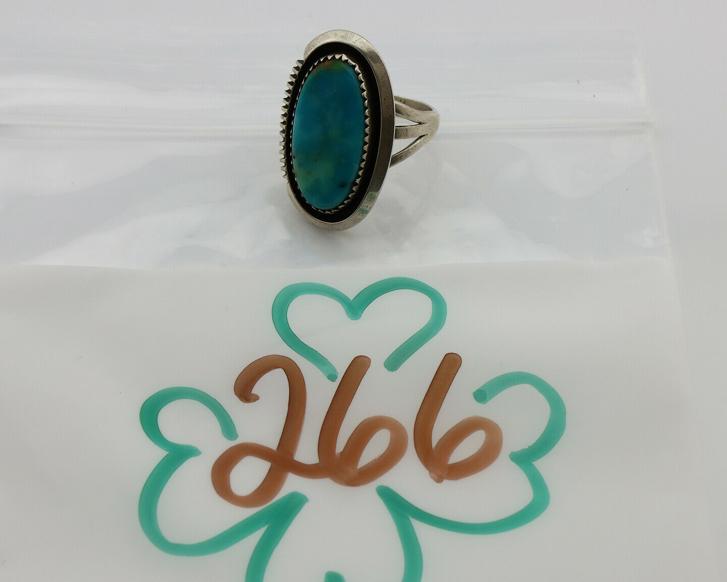 Navajo Ring .925 Silver Kingman Turquoise Native American Artist C.1980's