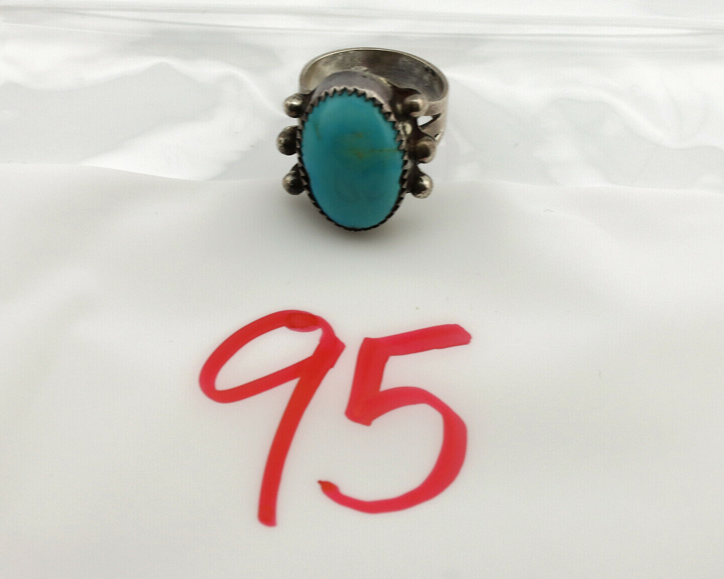 Navajo Ring .925 Silver Blue Turquoise Native American Artist C.1980's