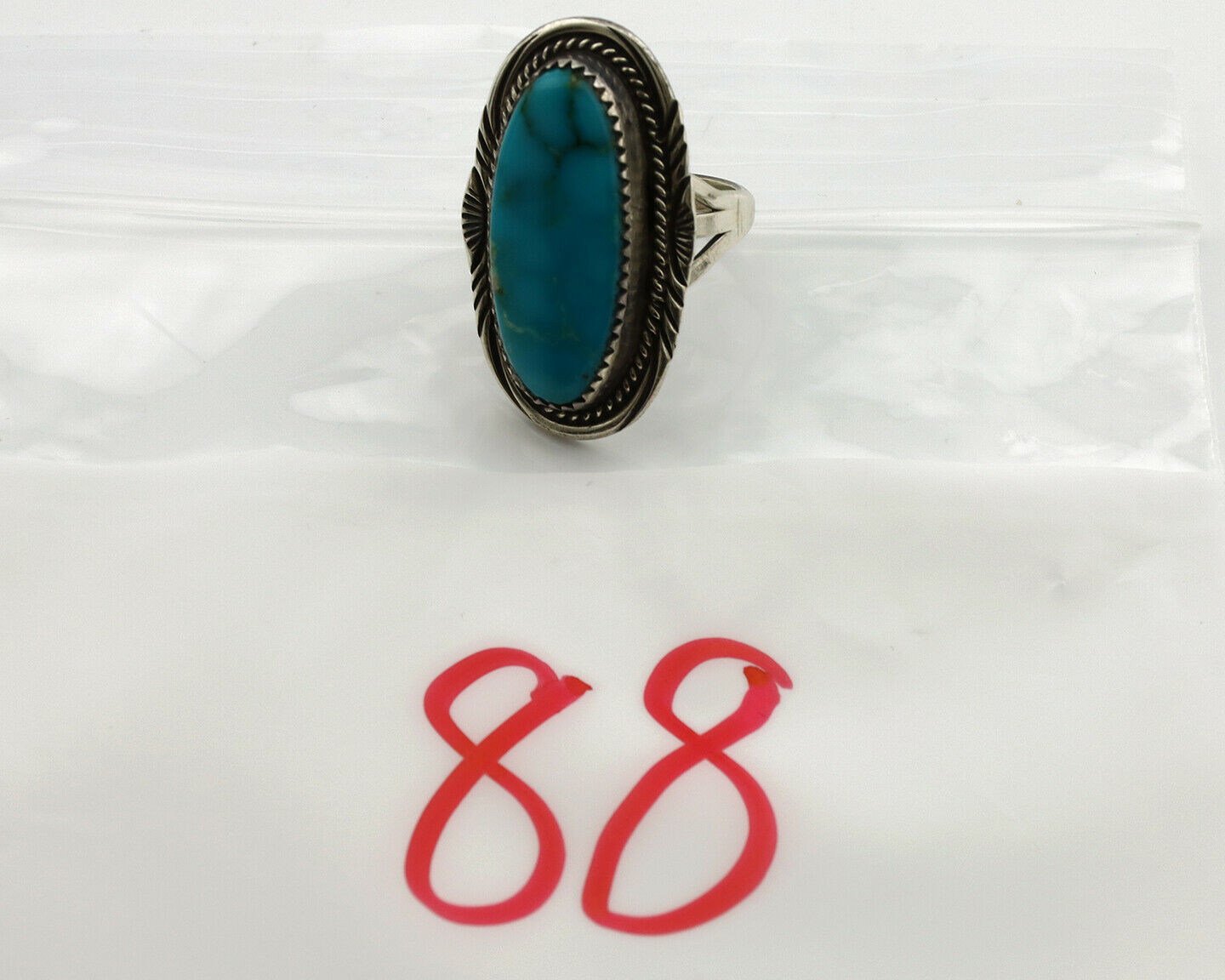 Navajo Ring .925 Silver Blue Turquoise Artist Signed M Begay C.1980's