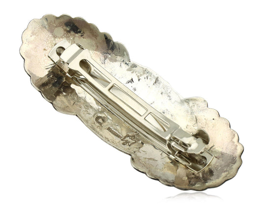 Navajo Hair Clip Barrette .925 Silver Hand Stamped Artist Signed C Montoya C80s