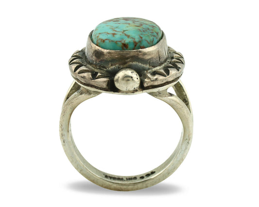Navajo Ring .925 Silver Kingman Turquoise Artist Signed Gecko C.1980's
