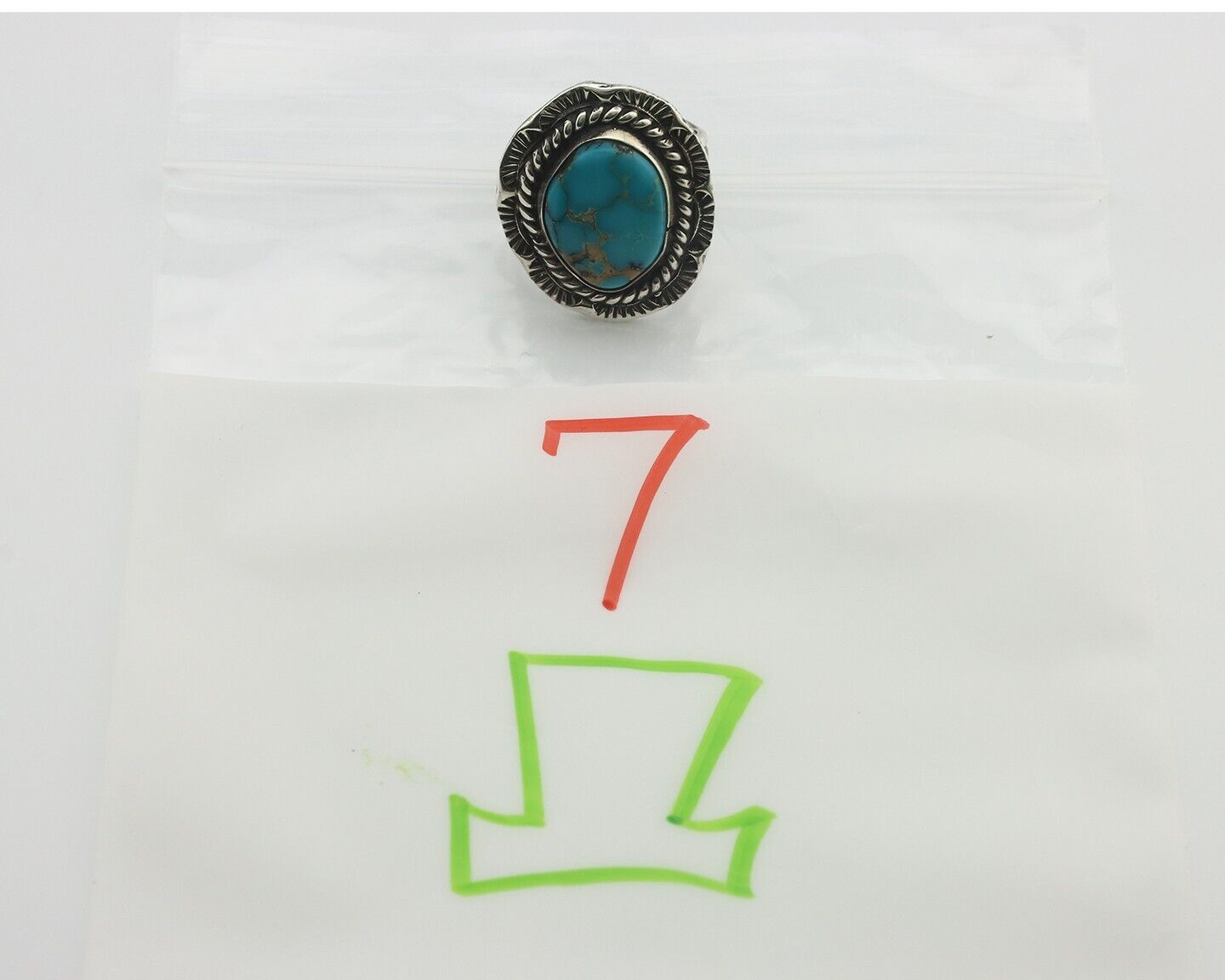 Navajo Ring .925 Silver Natural Blue Turquoise Native American Artist C.80's