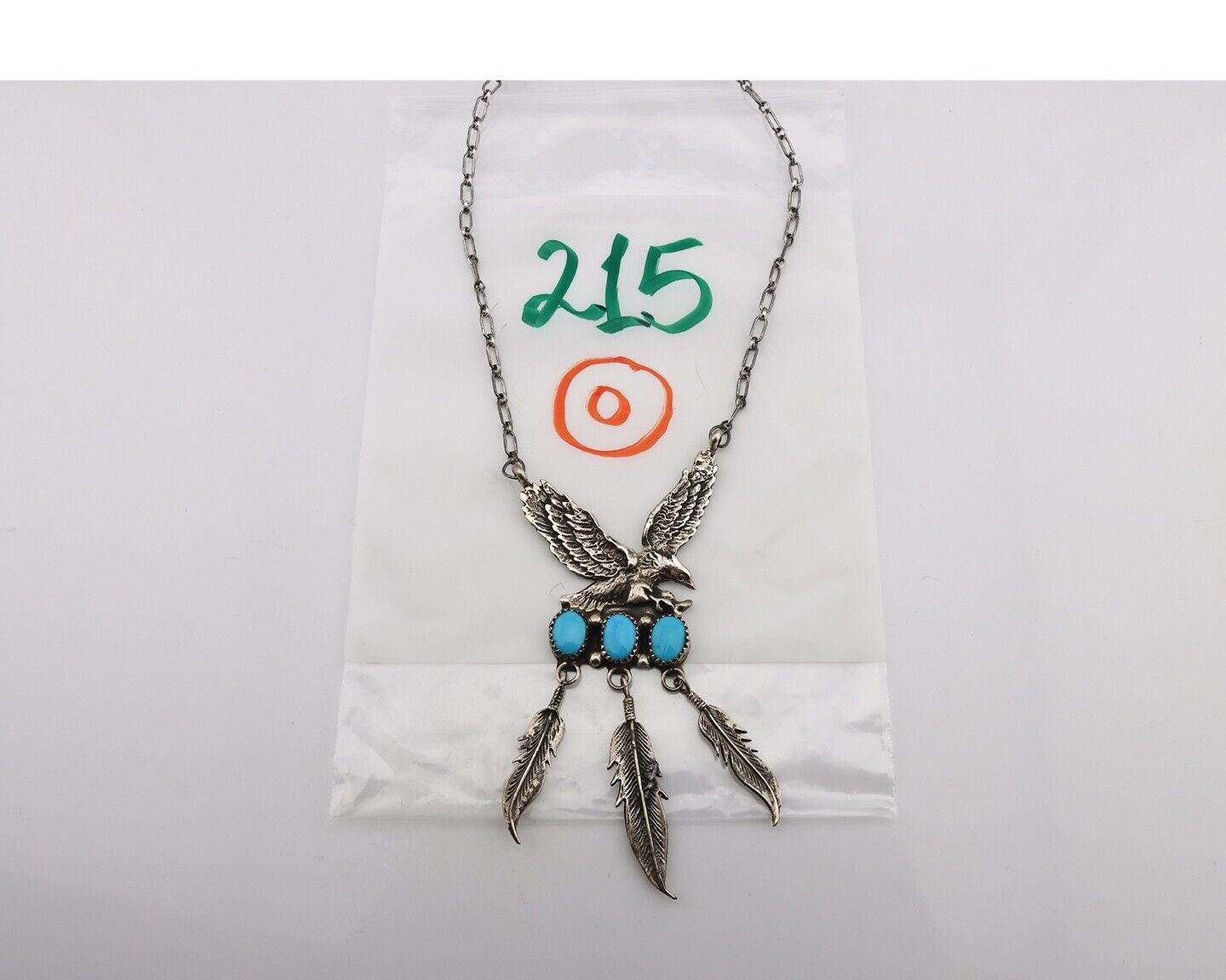Navajo Necklace 925 Silver Sleeping Beauty Turquoise Artist Signed RB C.80's