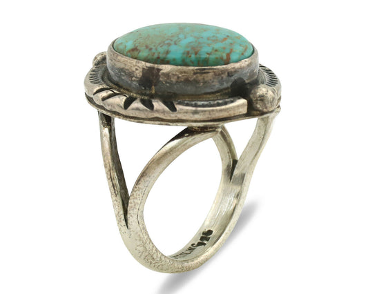 Navajo Ring .925 Silver Kingman Turquoise Artist Signed Gecko C.1980's