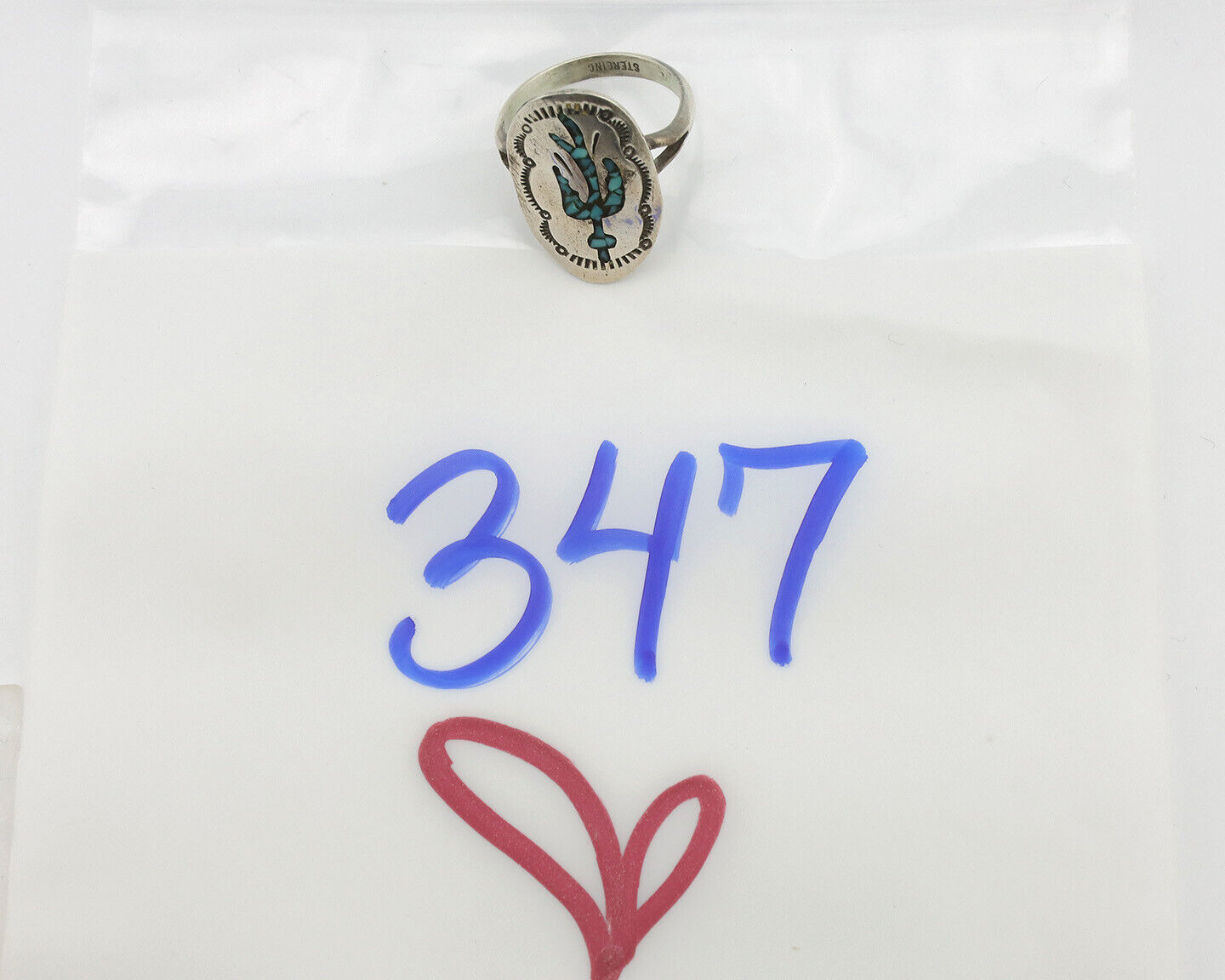 Small Navajo Ring 925 Silver Chip Inlay Turquoise Artist Signed NAKAI C.80's