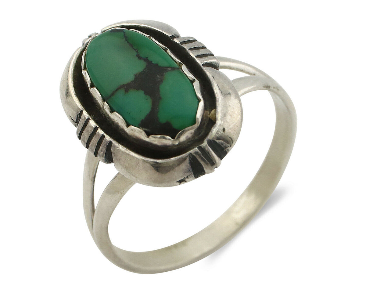 Navajo Ring .925 Silver Spiderweb Turquoise Handmade Native American Artist C80s