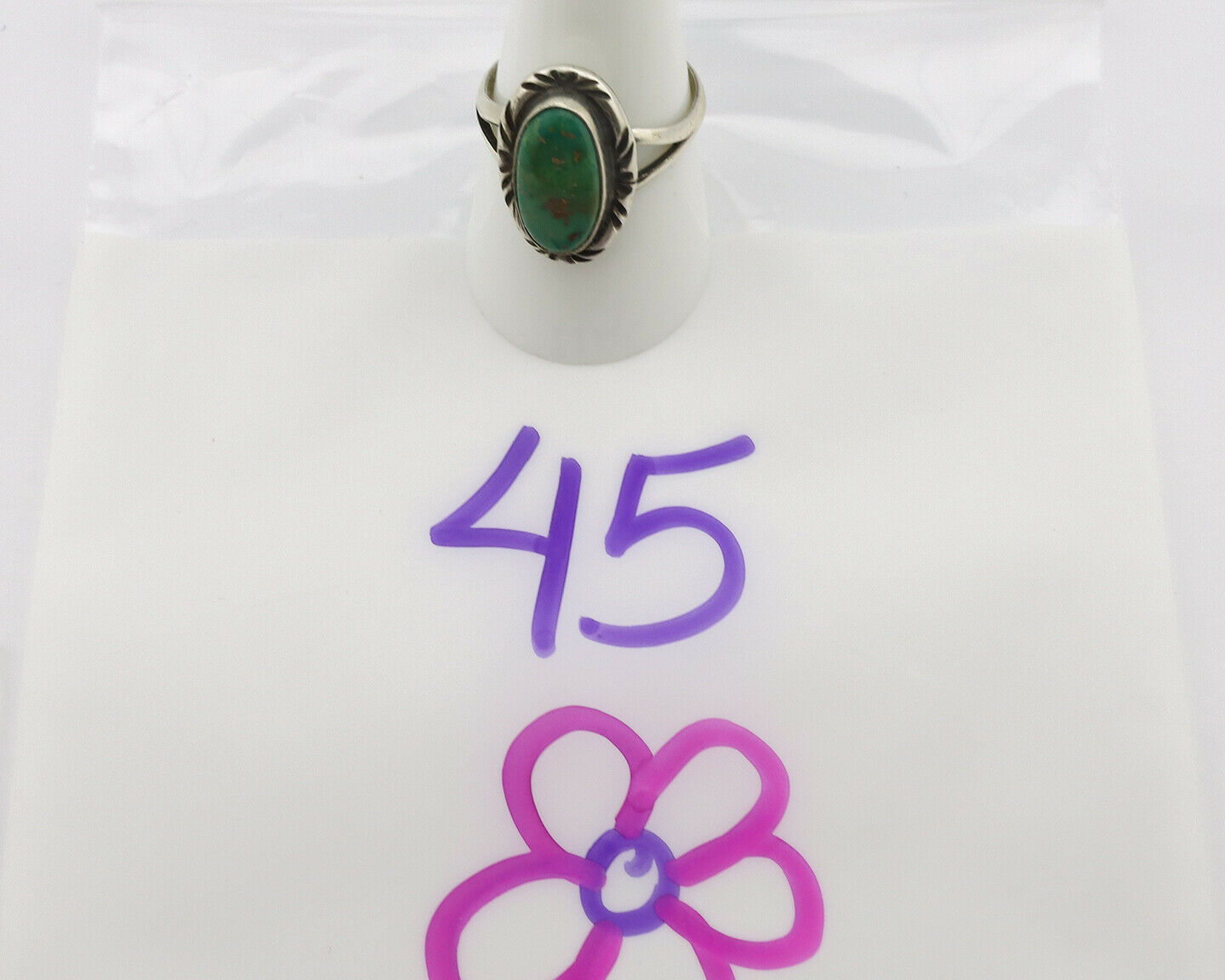 Navajo Ring .925 Silver Kingman Turquoise Native Artist Signed C.80's