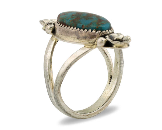 Navajo Ring .925 Silver Nevada Turquoise Native American Artist C.1980's