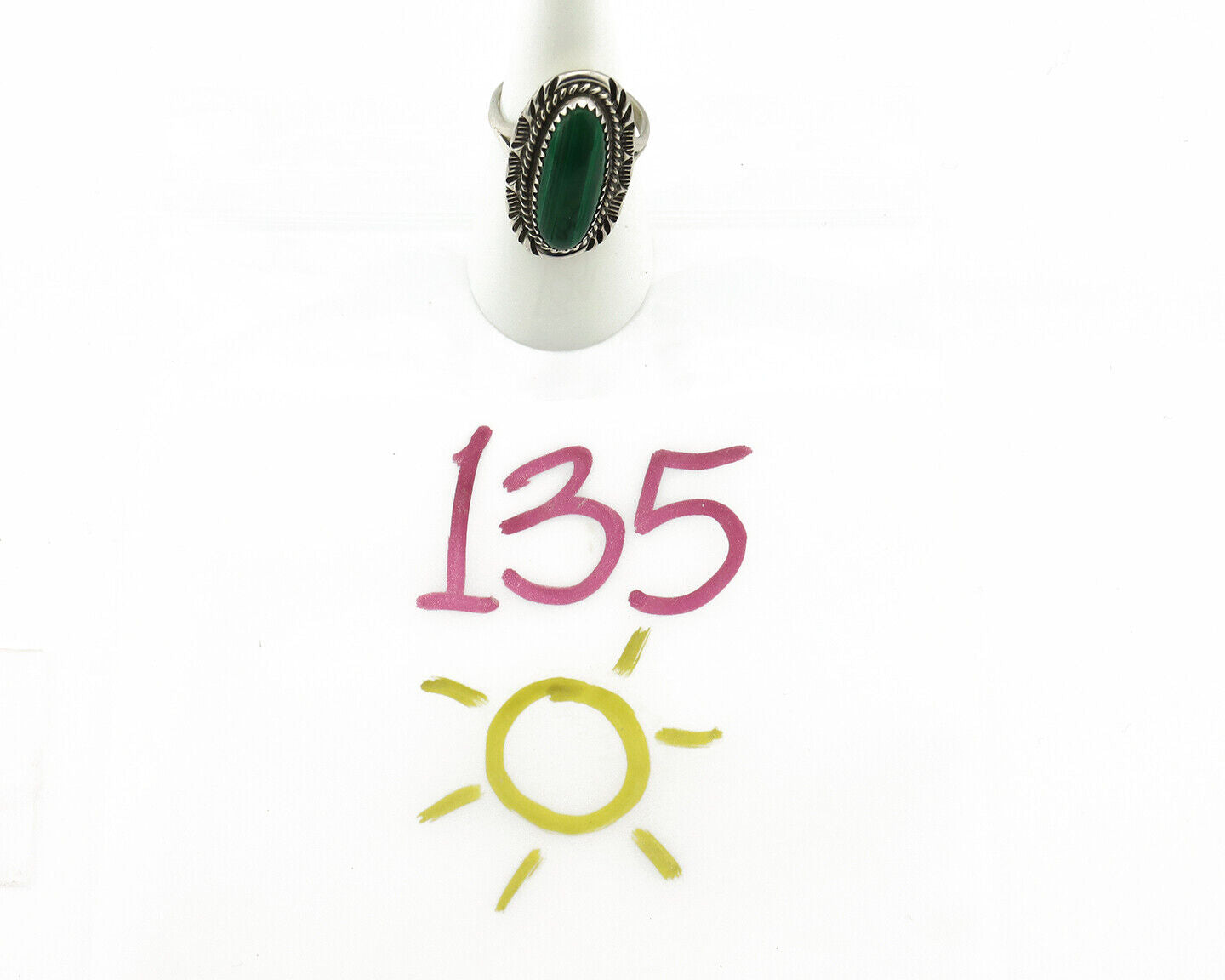 Navajo Ring 925 Silver Natural Green Malachite Signed Justin Morris C.80's