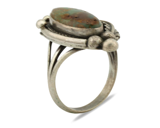 Navajo Ring .925 Silver Manassas Turquoise Signed Native Artist C.80's