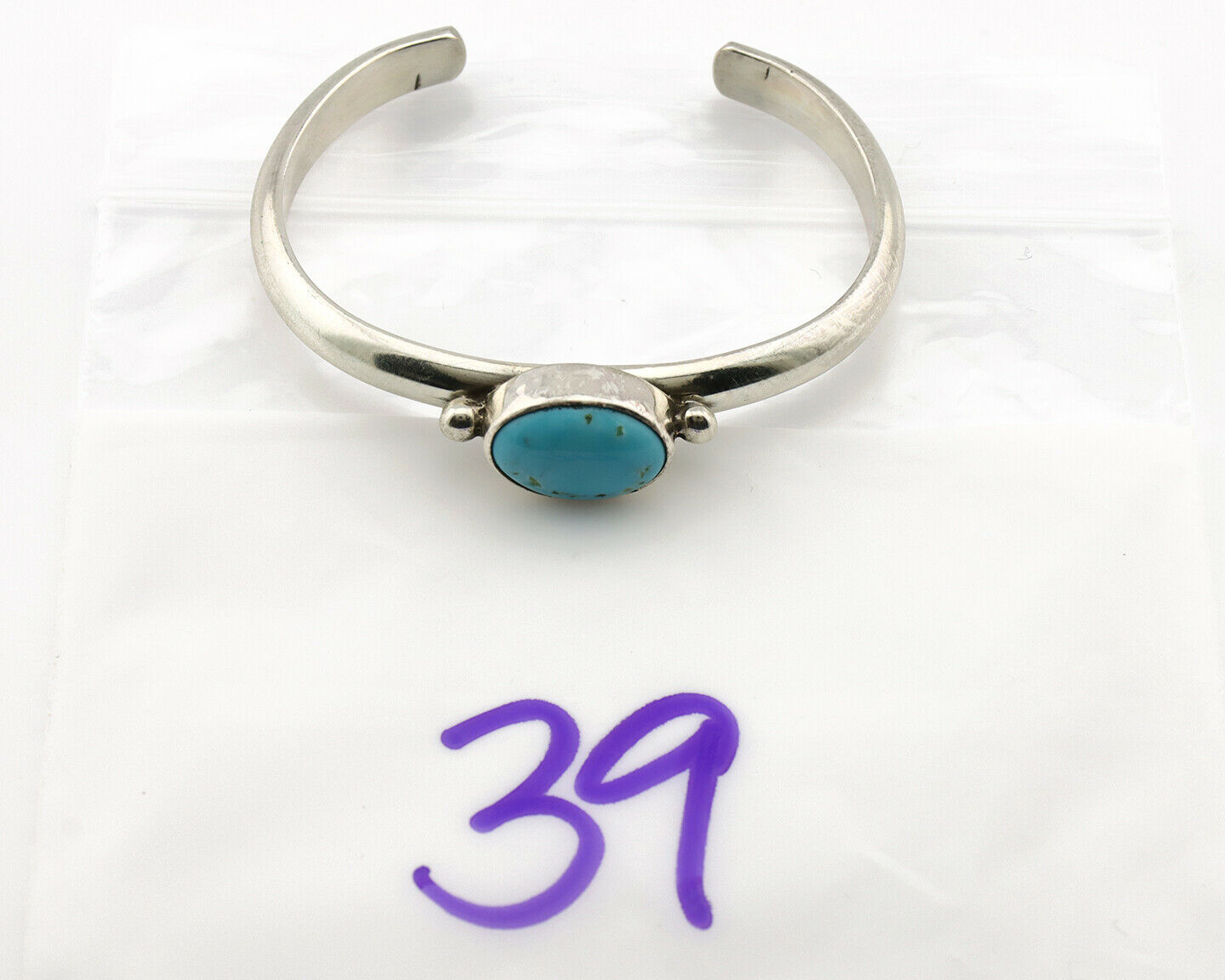 Navajo Bracelet .925 Silver Morenci Turquoise Native American Artist C.80's