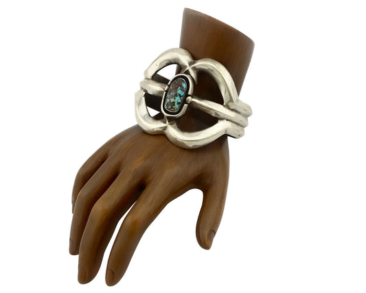 Navajo Sand Cast Bracelet .925 Silver Blue Diamond Turquoise Native American 75s