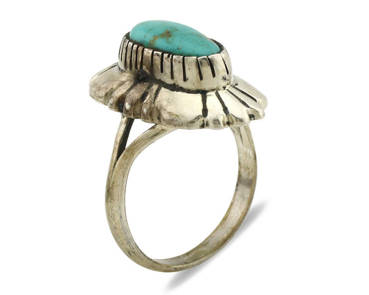 Navajo Ring .925 Silver Natural Mined Turquoise Artist Signed M Montoya C.80's