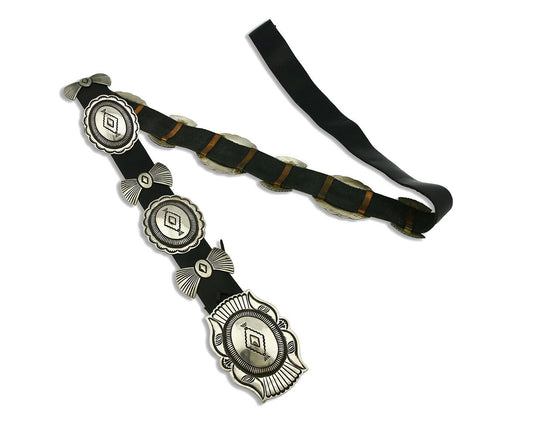 Navajo Concho Belt .925 Silver Hand Stamped Artist Signed R. Martinez C.80's