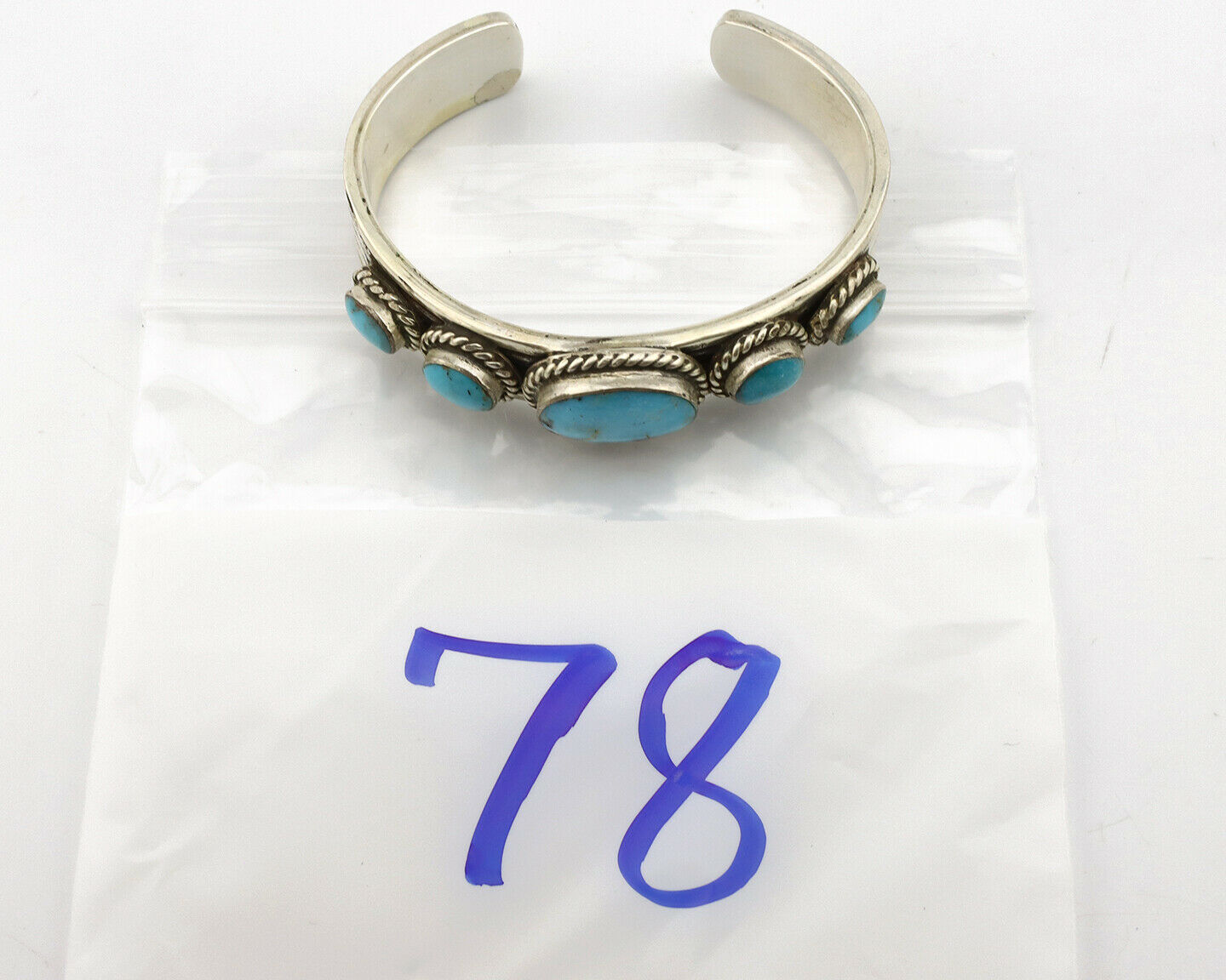 Navajo Bracelet .925 Silver Blue Turquoise Native American Artist C.80's