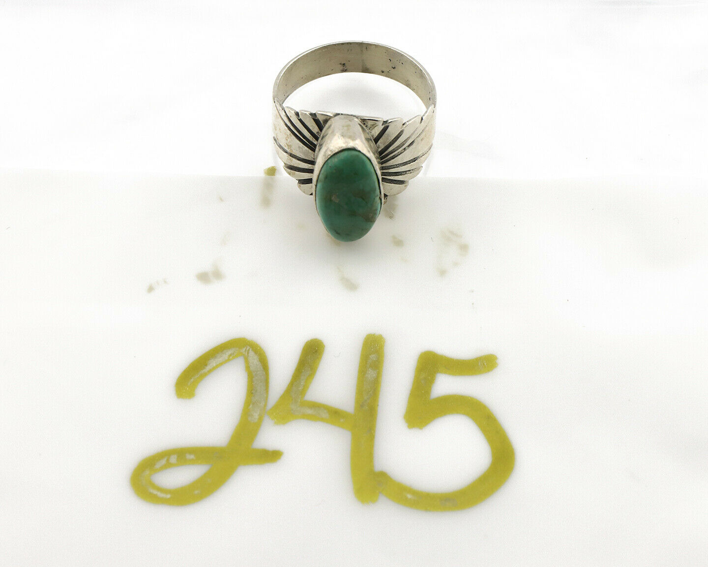 Navajo Ring .925 Silver Kingman Turquoise Artist Signed Apache C.80's