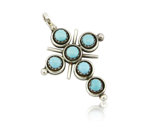 Zuni Natural Turquoise and Coral Reversible 925 Silver Handmade Pendant