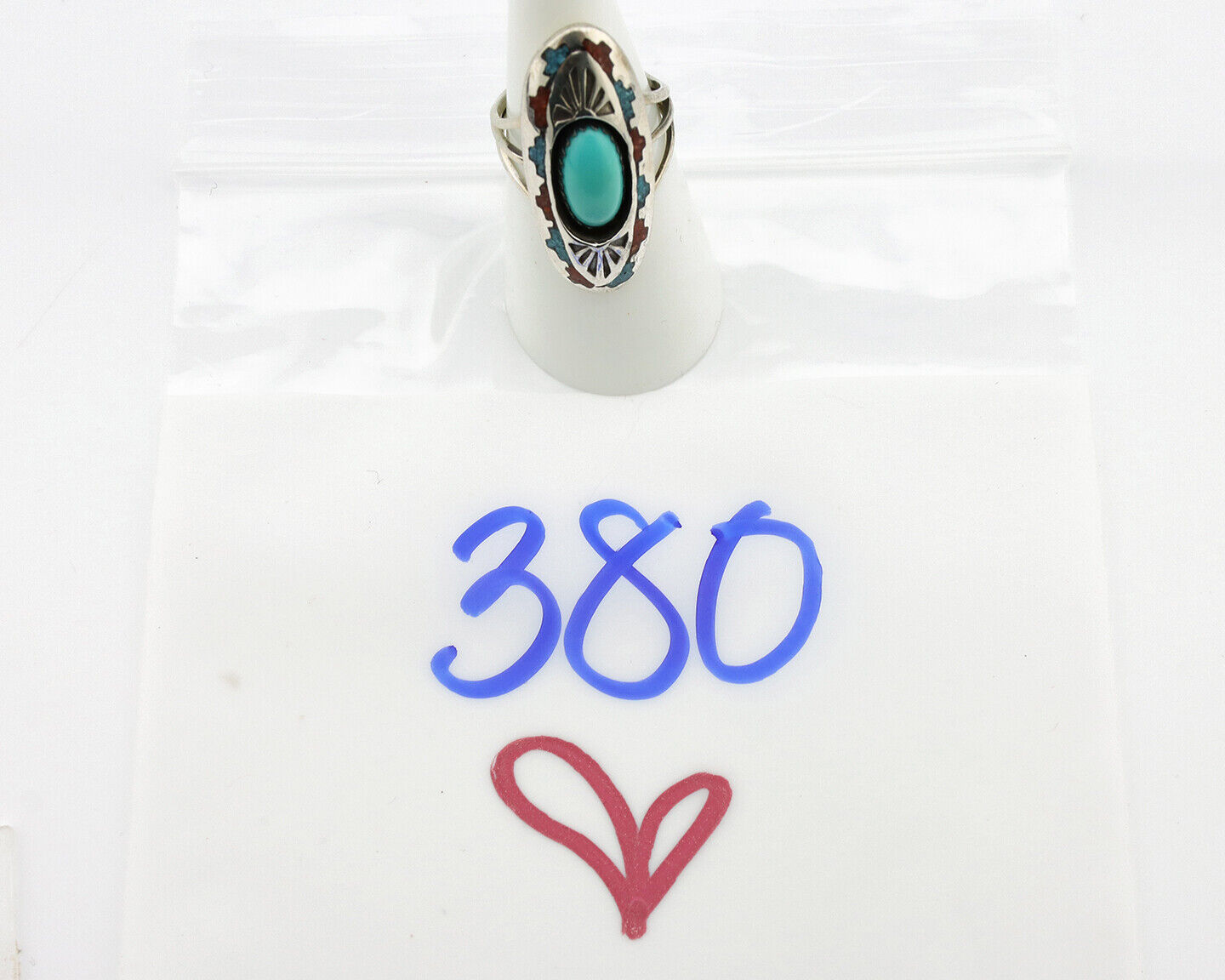 Navajo Ring 925 Silver Turquoise & Coral Signed Circle JW C.80s