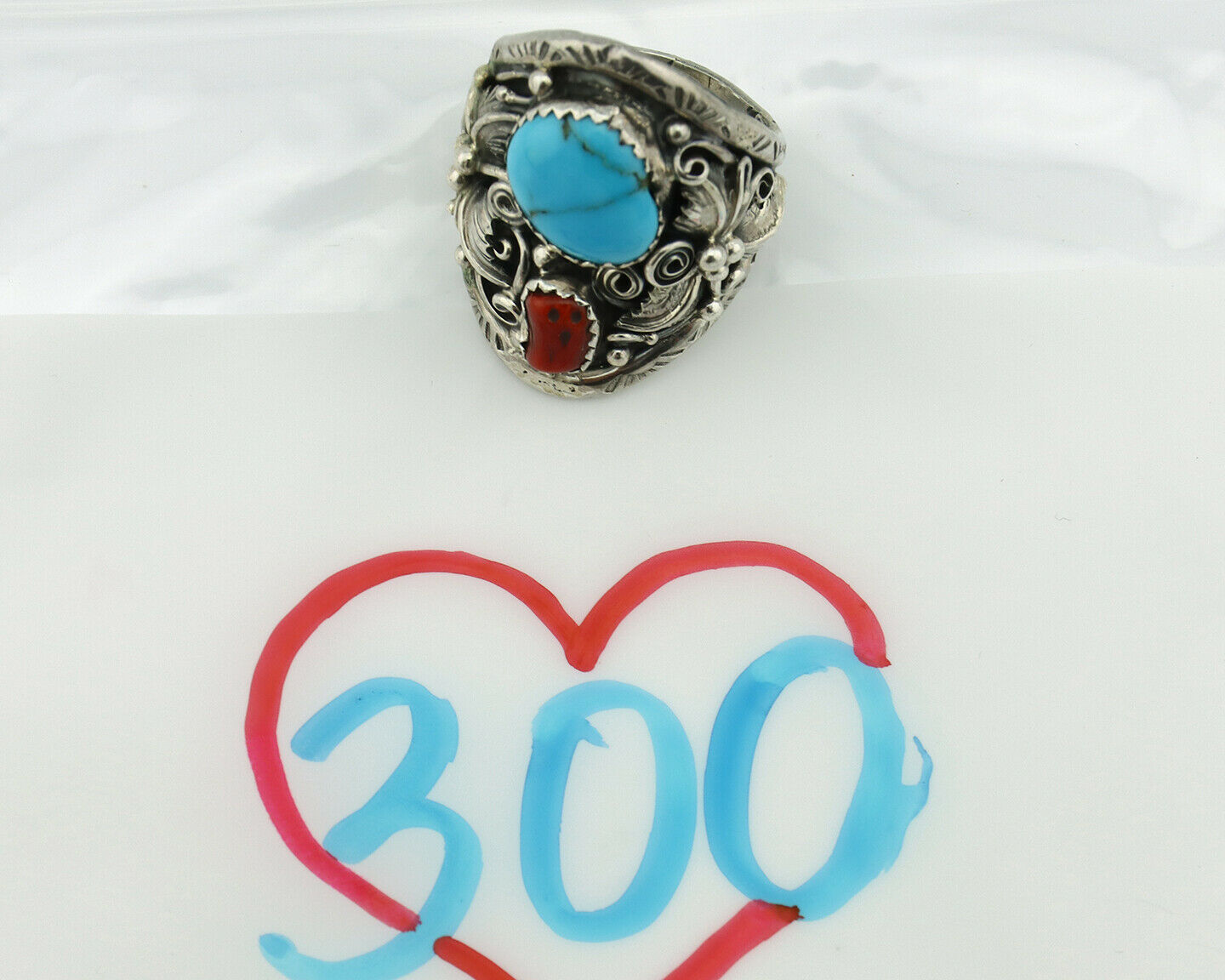 Navajo Ring .925 Silver Natural Blue Turquoise Native American Artist C.80's
