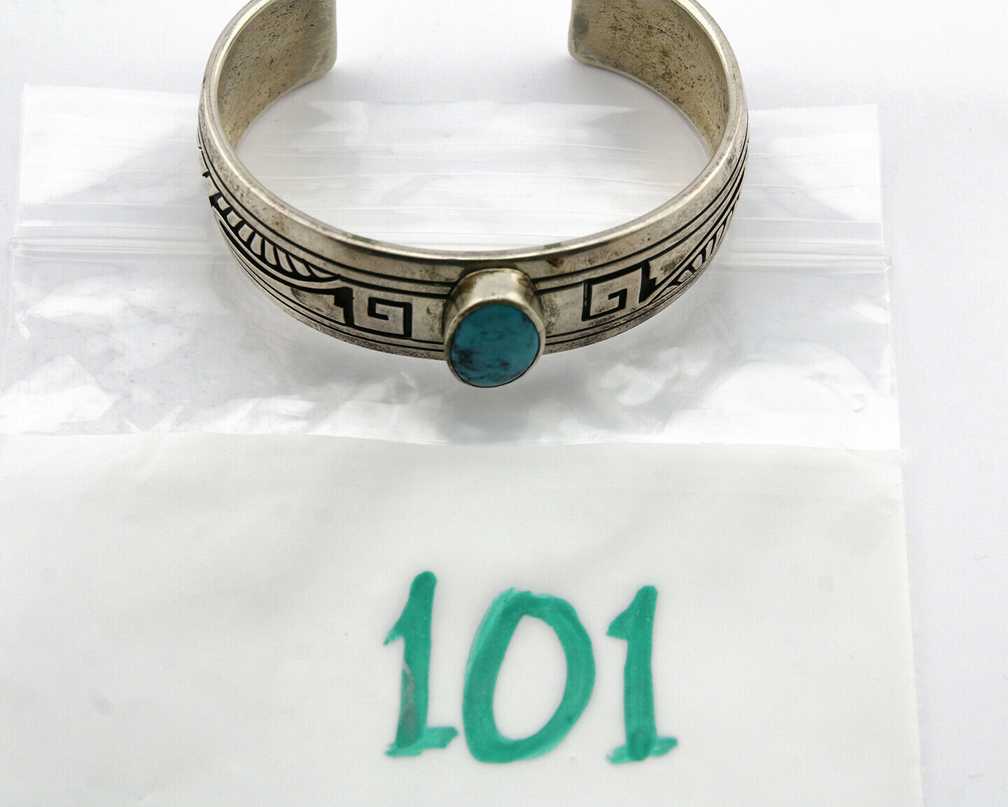 Navajo Bracelet .925 Silver Natural Blue Turquoise Signed RJ C.80's