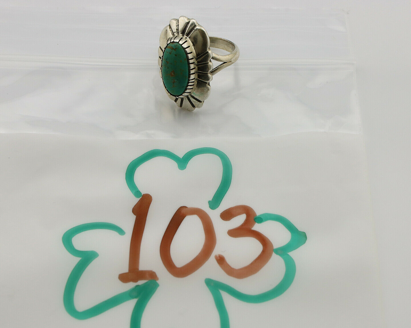 Navajo Ring .925 Silver Green Turquoise Artist Signed M Montoya C.80's