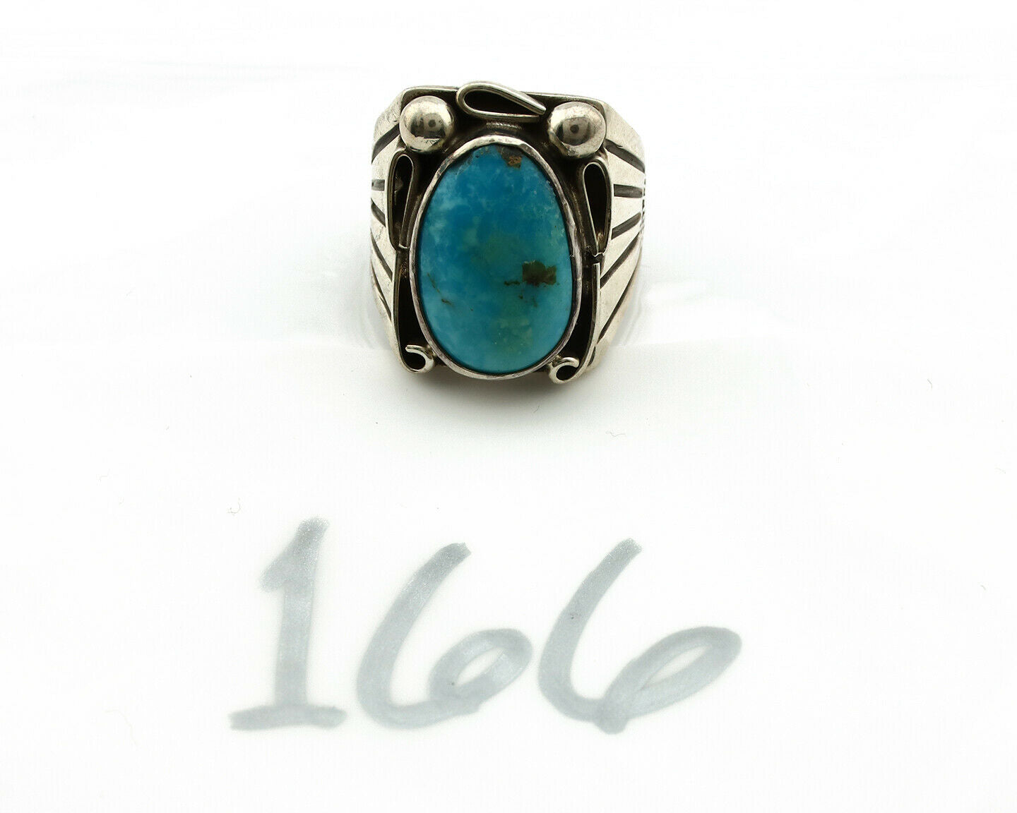 Navajo Ring .925 Silver Blue Turquoise Artist Signed T C.80's